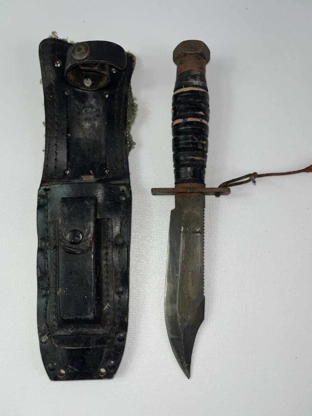 Vtg Knife w/ Sheath & Sharpening Stone Original Military Issue Blade Length 5”
